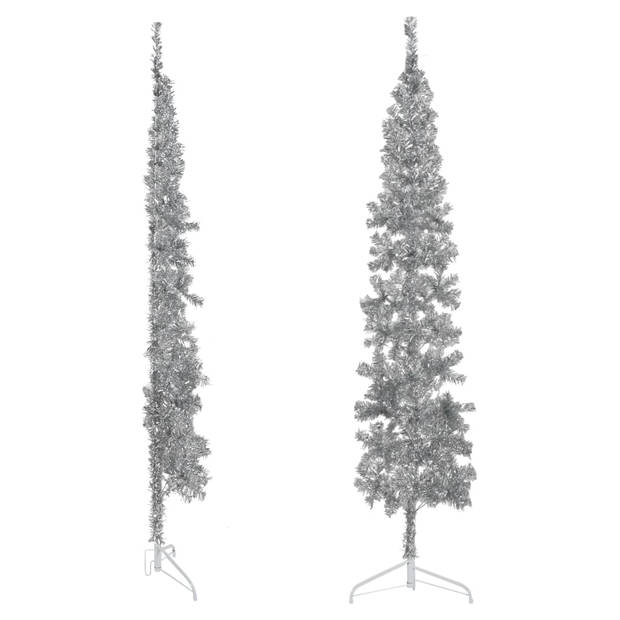 The Living Store Kunstkerstboom - Halve Boom - Levensecht PVC - Ruimtebesparend - Zilver - 56cm Breed - 210cm Hoog -