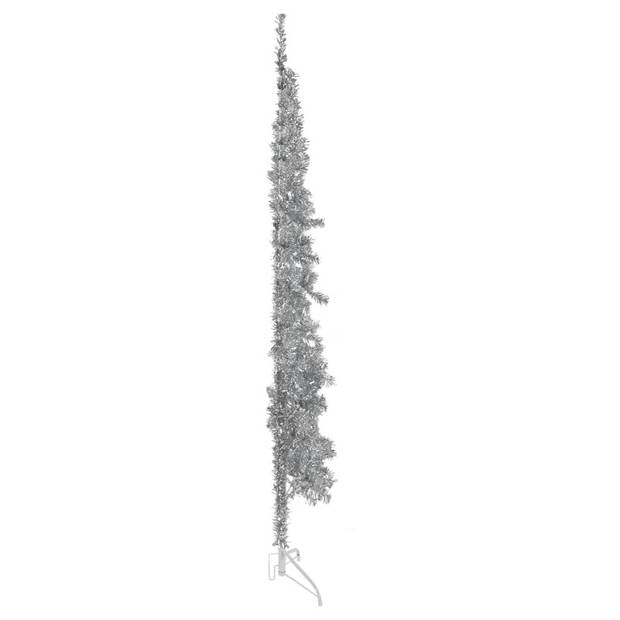 vidaXL Kunstkerstboom half met standaard smal 210 cm zilverkleurig