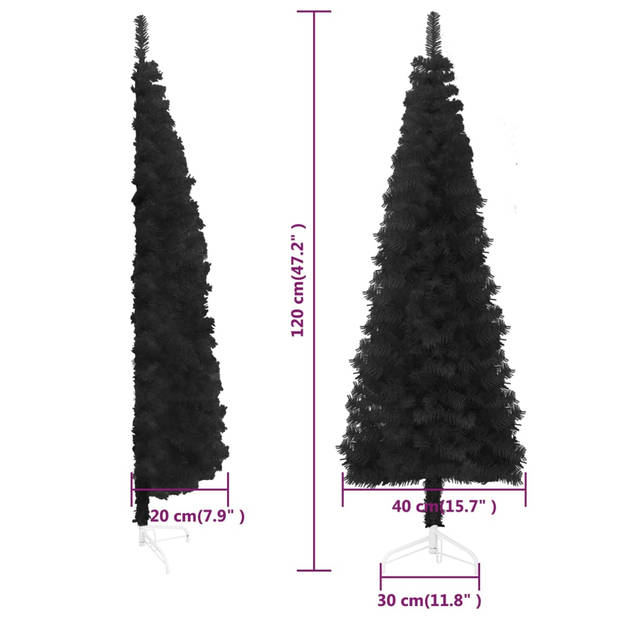 vidaXL Kunstkerstboom half met standaard smal 120 cm zwart