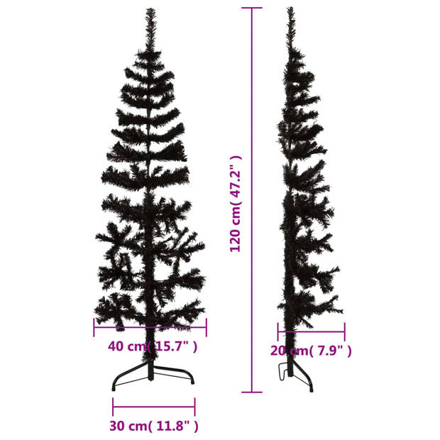 vidaXL Kunstkerstboom half met standaard smal 120 cm zwart