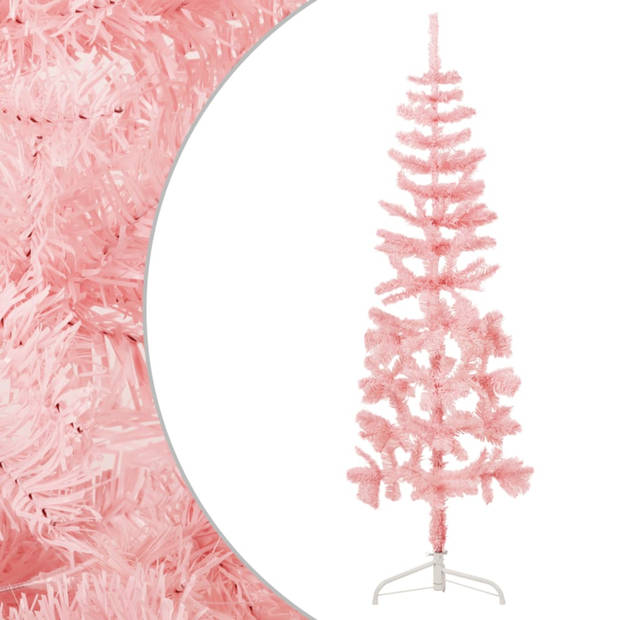 vidaXL Kunstkerstboom half met standaard smal 120 cm roze