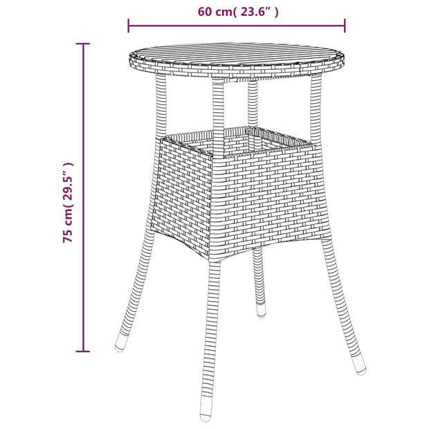 vidaXL Tuintafel Ø60x75 cm acaciahout en poly rattan zwart