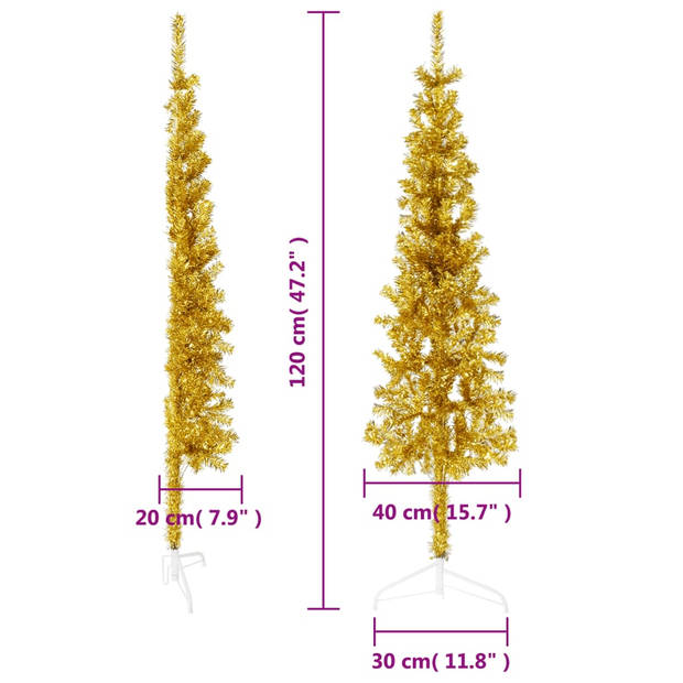 vidaXL Kunstkerstboom half met standaard smal 120 cm goudkleurig