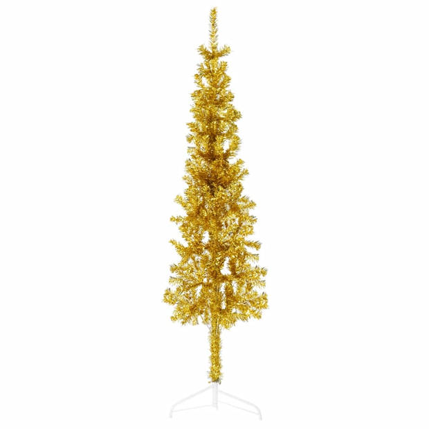 The Living Store Halve Kunstkerstboom - Levensecht PVC - Smal - Voordelige Kerstdecoratie - Goud - Afmeting 40cm x
