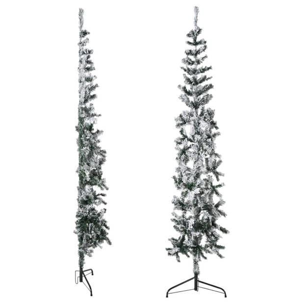 The Living Store Kunstkerstboom Deluxe - 180 cm - Halfrond - PVC - Witte sneeuwblokken