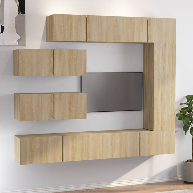 The Living Store TV-meubelset Sonoma Eiken - Klassiek design - Wandmontage - 7-delige set