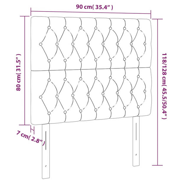 vidaXL Hoofdborden 2 st 90x7x78/88 cm stof donkergrijs