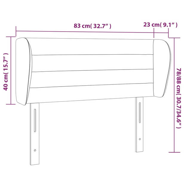 vidaXL Hoofdbord met randen 83x23x78/88 cm stof lichtgrijs