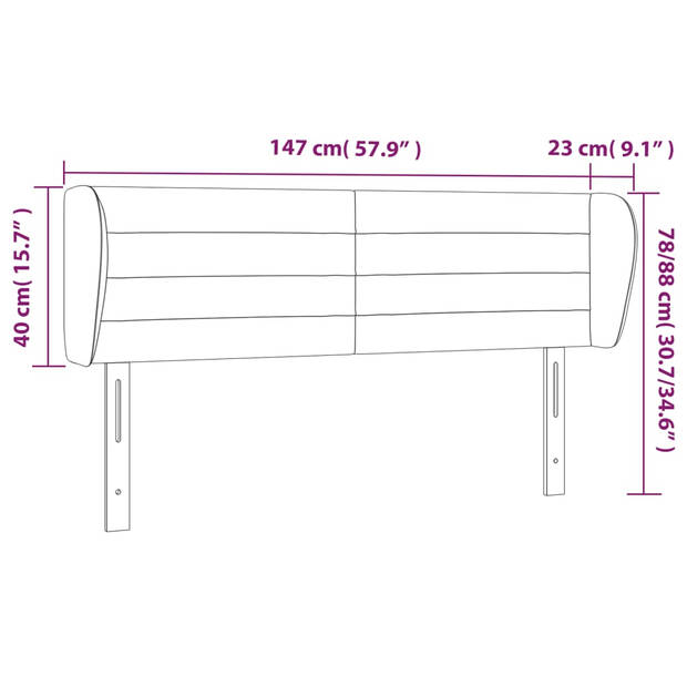 vidaXL Hoofdbord met randen 147x23x78/88 cm stof lichtgrijs