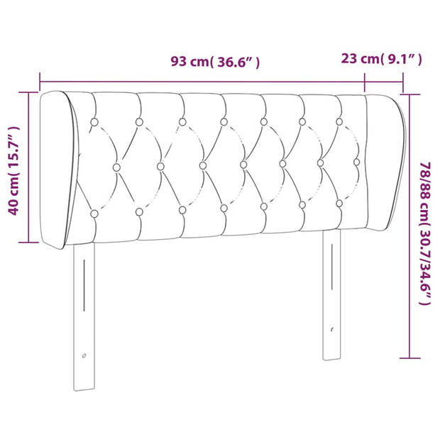 vidaXL Hoofdbord met randen 93x23x78/88 cm stof zwart