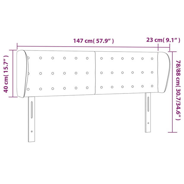 vidaXL Hoofdbord met randen 147x23x78/88 cm stof donkerbruin