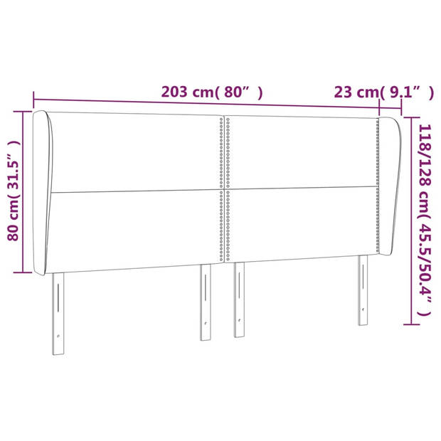 vidaXL Hoofdbord met randen 203x23x118/128 cm stof zwart