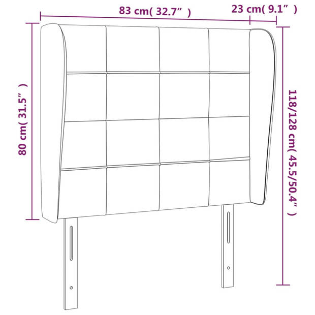 vidaXL Hoofdbord met randen 83x23x118/128 cm fluweel donkergrijs