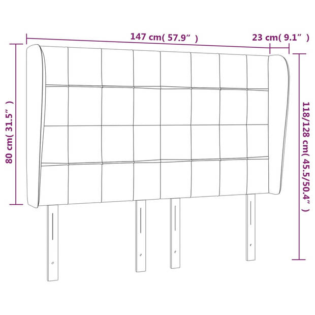 vidaXL Hoofdbord met randen 147x23x118/128 cm stof lichtgrijs