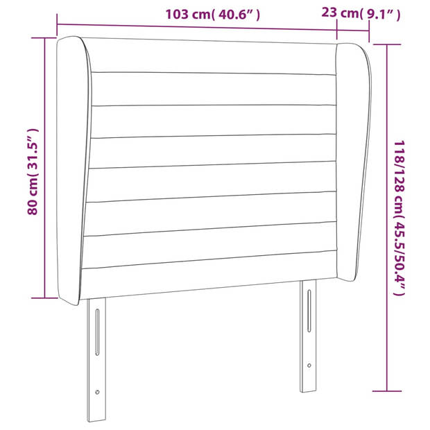 vidaXL Hoofdbord met randen 103x23x118/128 cm fluweel roze