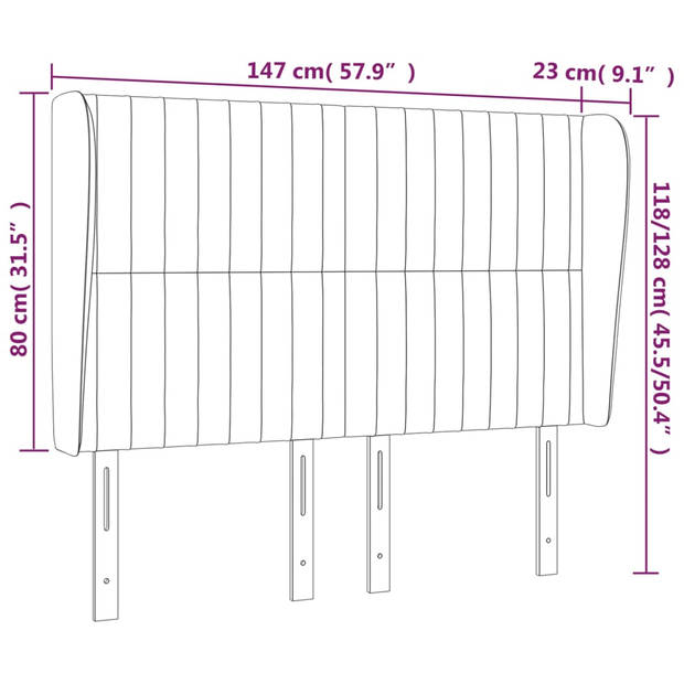 vidaXL Hoofdbord met randen 147x23x118/128 cm stof donkerbruin