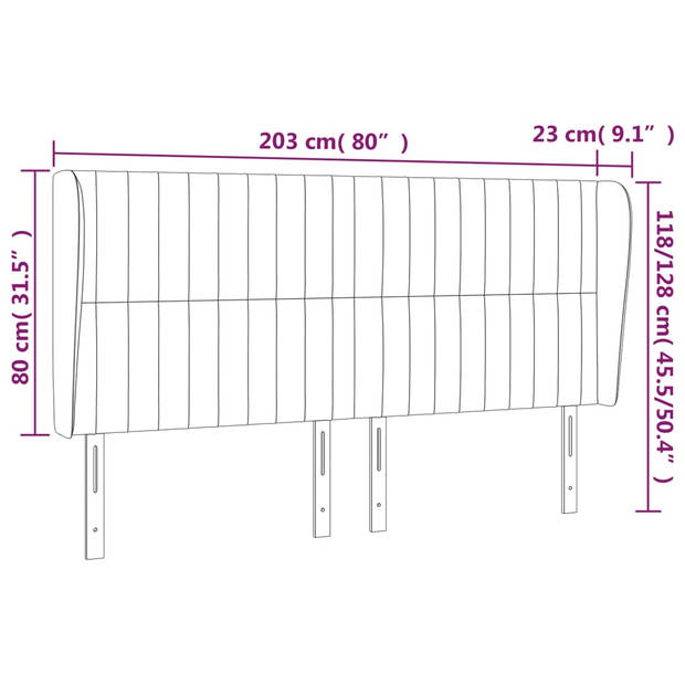 vidaXL Hoofdbord met randen 203x23x118/128 cm stof donkergrijs