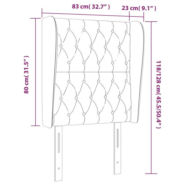 vidaXL Hoofdbord met randen 83x23x118/128 cm stof taupe