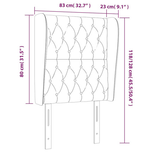 vidaXL Hoofdbord met randen 83x23x118/128 cm stof blauw