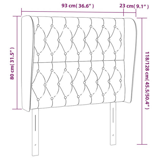 vidaXL Hoofdbord met randen 93x23x118/128 cm stof crèmekleurig