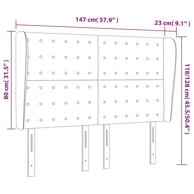 vidaXL Hoofdbord met randen 147x23x118/128 cm kunstleer wit