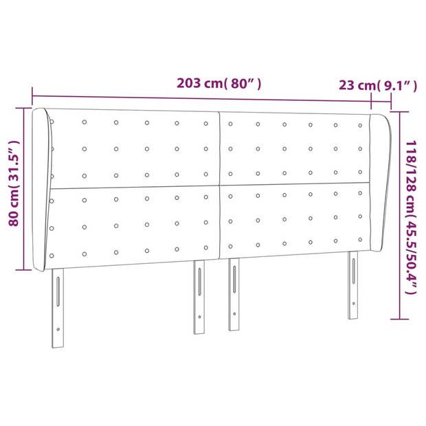 vidaXL Hoofdbord met randen 203x23x118/128 cm stof lichtgrijs