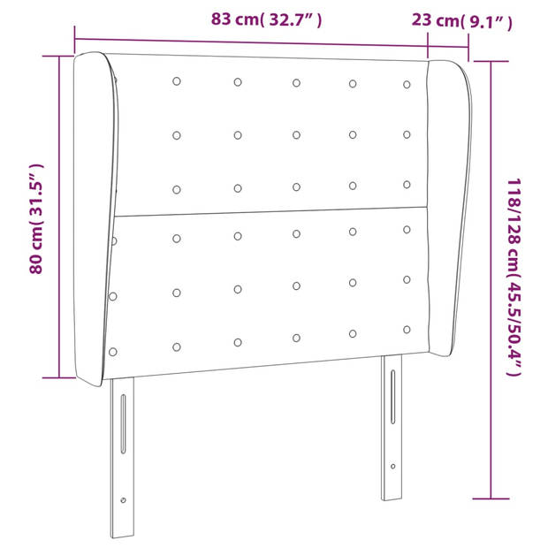 vidaXL Hoofdbord met randen 83x23x118/128 cm fluweel lichtgrijs