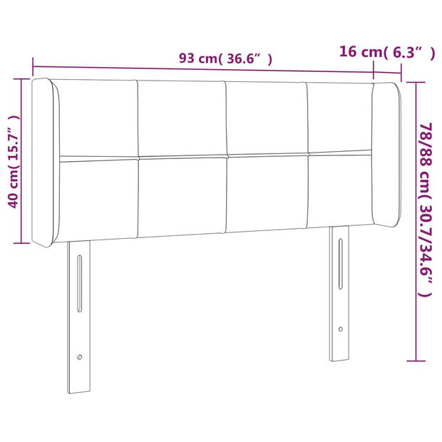 vidaXL Hoofdbord met randen 93x16x78/88 cm fluweel lichtgrijs