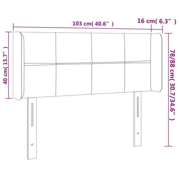 vidaXL Hoofdbord met randen 103x16x78/88 cm fluweel lichtgrijs