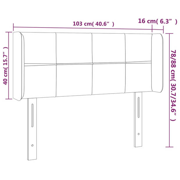 vidaXL Hoofdbord met randen 103x16x78/88 cm fluweel zwart