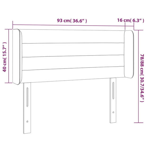 vidaXL Hoofdbord met randen 93x16x78/88 cm fluweel donkerblauw