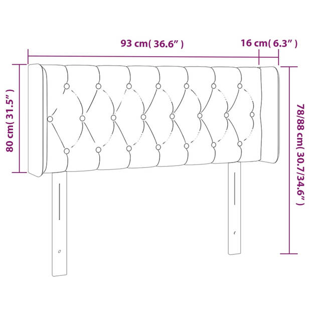 vidaXL Hoofdbord met randen 93x16x78/88 cm stof lichtgrijs