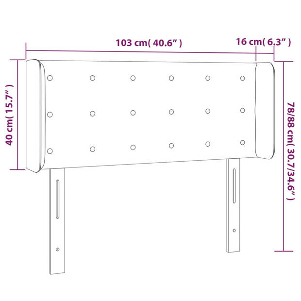 vidaXL Hoofdbord met randen 103x16x78/88 cm kunstleer grijs