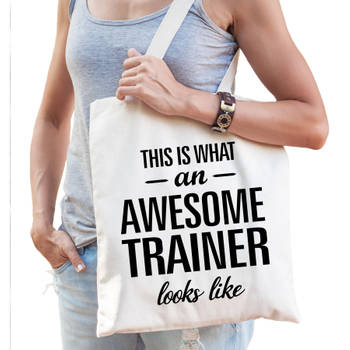 Awesome / geweldige trainer cadeau tas wit voor dames en heren - Feest Boodschappentassen