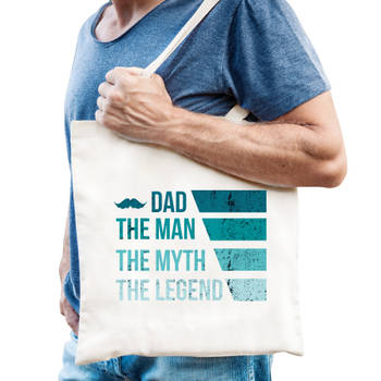 Dad the legend katoenen vader cadeau tasje wit voor heren - Feest Boodschappentassen