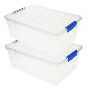 2x stuks opslag/opberg boxen/bakken transparant met deksel 37 x 26 x 14 cm met inhoud 9 liter - Opbergbox