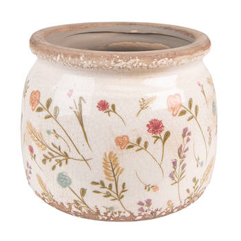 HAES DECO - Bloempot Ø 15x13 cm Roze Groen Keramiek Bloemen Bloempot binnen Plantenpot Plant pot