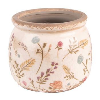 Clayre & Eef Bloempot Ø 12x9 cm Roze Beige Keramiek Bloemen Bloempot binnen Roze Bloempot binnen