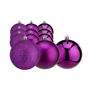 Kerstballen - 12x st - paars - kunststof - 6 cm - glitter-glans-mat - Kerstbal