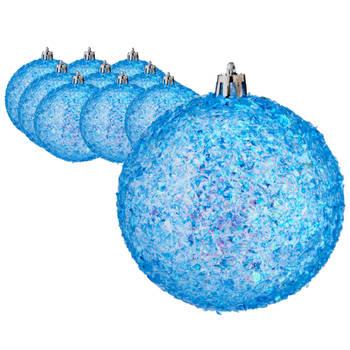 Krist+ Kerstballen - 12x st - blauw glitter - kunststof - 8 cm - Kerstbal