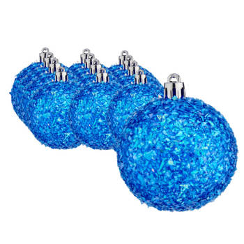 Krist+ Kerstballen - 12x st - blauw kobalt glitter - kunststof - 6 cm - Kerstbal