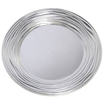 Ronde diner onderborden/kaarsenbord/plateau glimmend zilver van 33 cm - Kaarsenplateaus