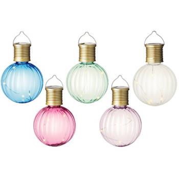 Set van 5x stuks buiten led lichtroze, groene, blauwe, witte en roze lampion solar verlichting 11 cm - Lampionnen