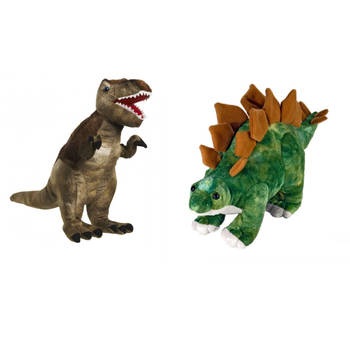 Setje van 2x knuffel dinosaurussen T-Rex en Stegosaurus - Knuffeldier
