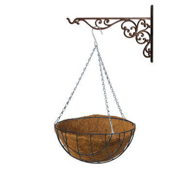 Hanging basket 35 cm met ijzeren muurhaak en kokos inlegvel - Plantenbakken