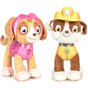 Paw Patrol figuren speelgoed knuffels set van 2x karakters Skye en Rubble 19 cm - Knuffeldier