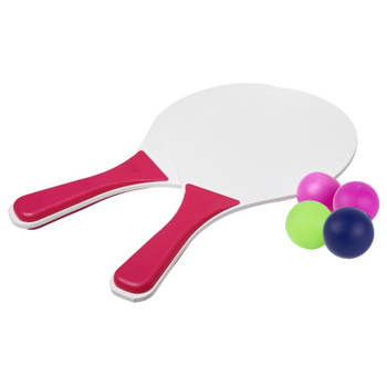Roze/witte beachball set buitenspeelgoed met extra balletjes - Beachballsets