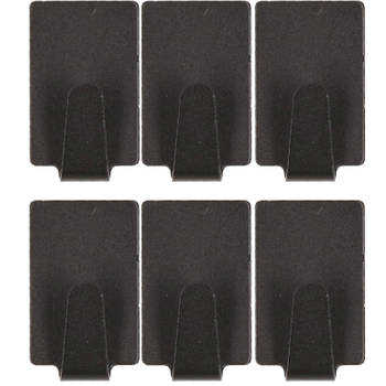 Zelfklevende haakjes zwart rvs keuken/badkamer/kleding/ophang - set 6x - Handdoekhaakjes