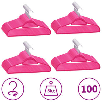 vidaXL 100-delige Kledinghangerset anti-slip fluweel roze