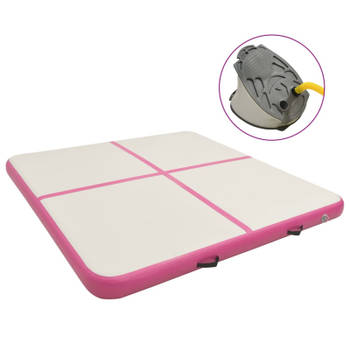 vidaXL Gymnastiekmat met pomp opblaasbaar 200x200x15 cm PVC roze